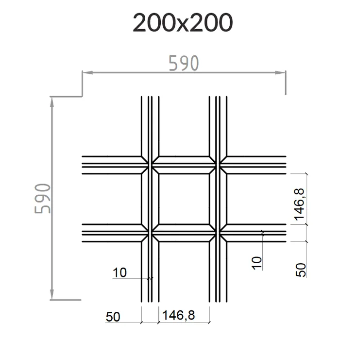Подвесной металлический потолок Грильято Пирамидальный ячейка 200х200мм, высота 42.5 мм
