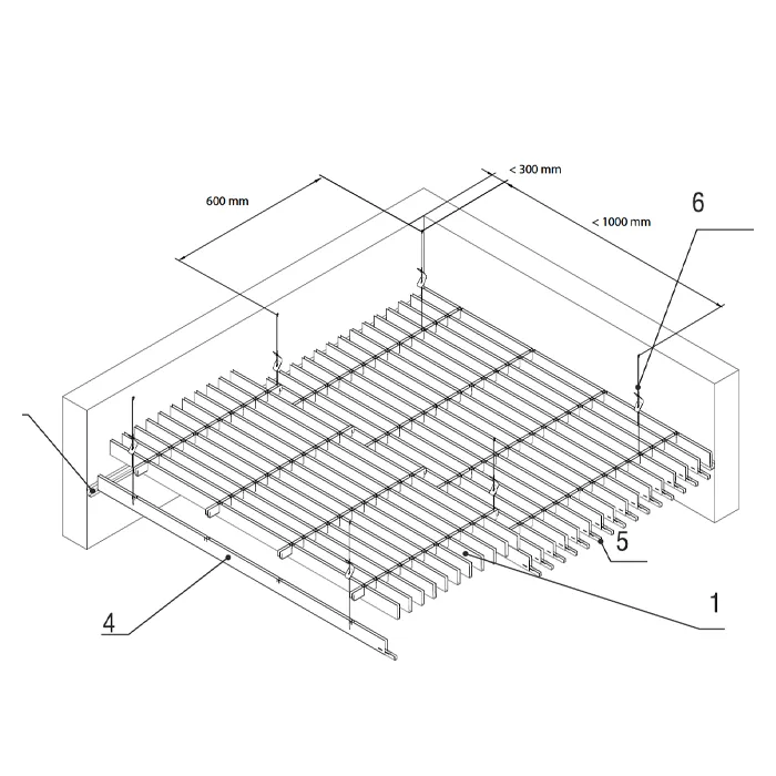 Подвесной металлический потолок Грильято Жалюзи ячейка 200х300мм